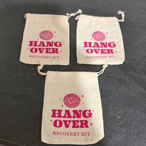 Hang Over Recovery Kit Drawstring Pouches - Pink on Natural